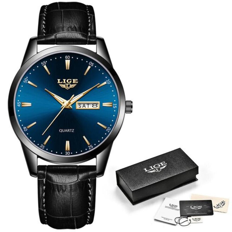 (Black Blue) LIGE Top Brand Watch Men Leather Business Date Clock Waterproof Luminous Watches Mens Luxury Sport Waterproof Quartz Wrist Watch-image-OPC-PG8KBGD-NEW
