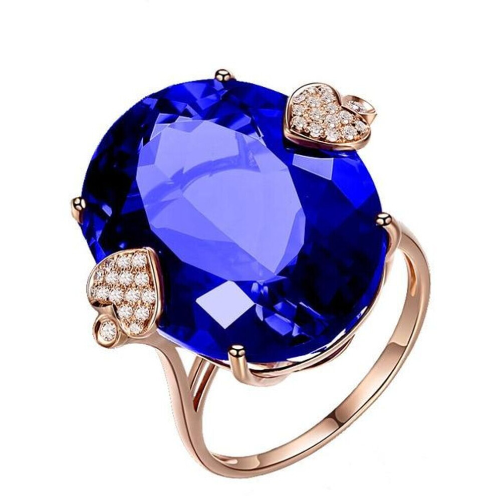 (blue, 10) Luxury Oval Topaz Ring 18k Rose Gold Wedding Band Ring For Women Gift
