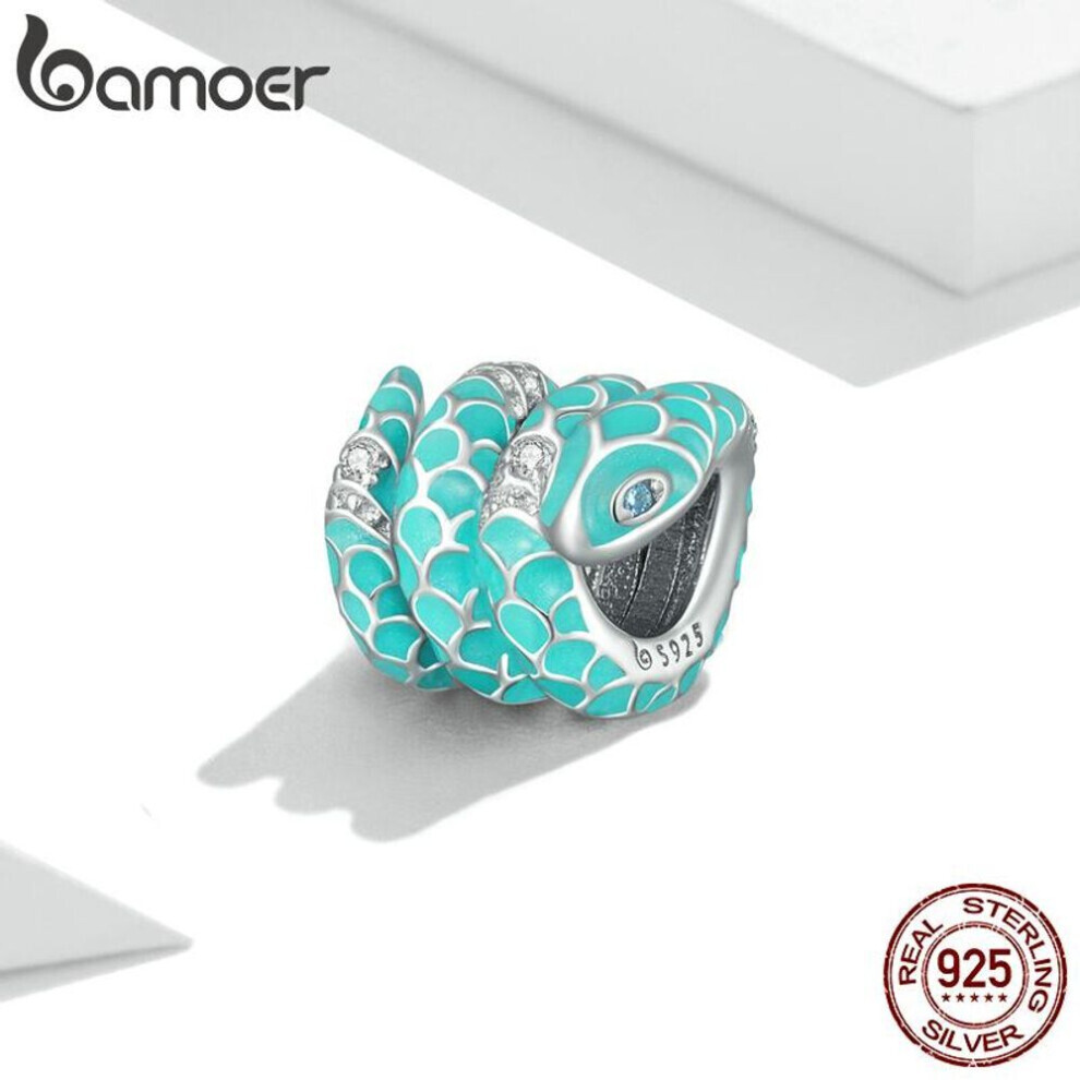 Maxpower (925 Silver) Bamoer 925 Sterling Silve Charm Blue Snake Animal Zircon Fit Charms Bracelet Bangle Silver S925 Jewelry Making Blue,Silver