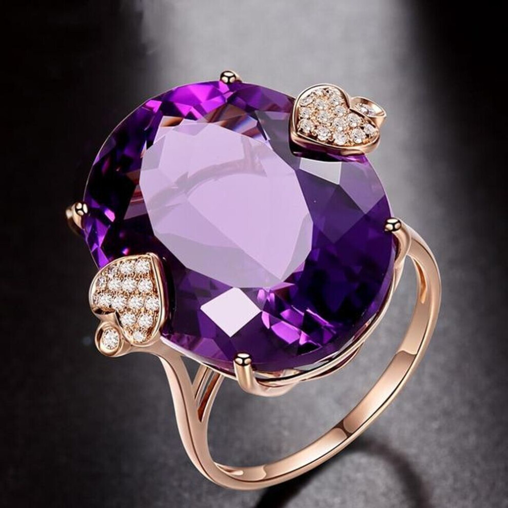 (purple, 6) Luxury Oval Topaz Ring 18k Rose Gold Wedding Band Ring For Women Gift