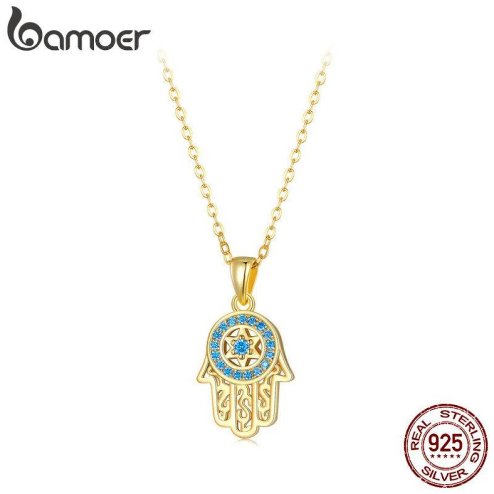 Maxpower (Gold) Bamoer Genuine 925 Sterling Silver Trendy Fatima's Guarding Hand Pendant Necklaces Silver,Gold