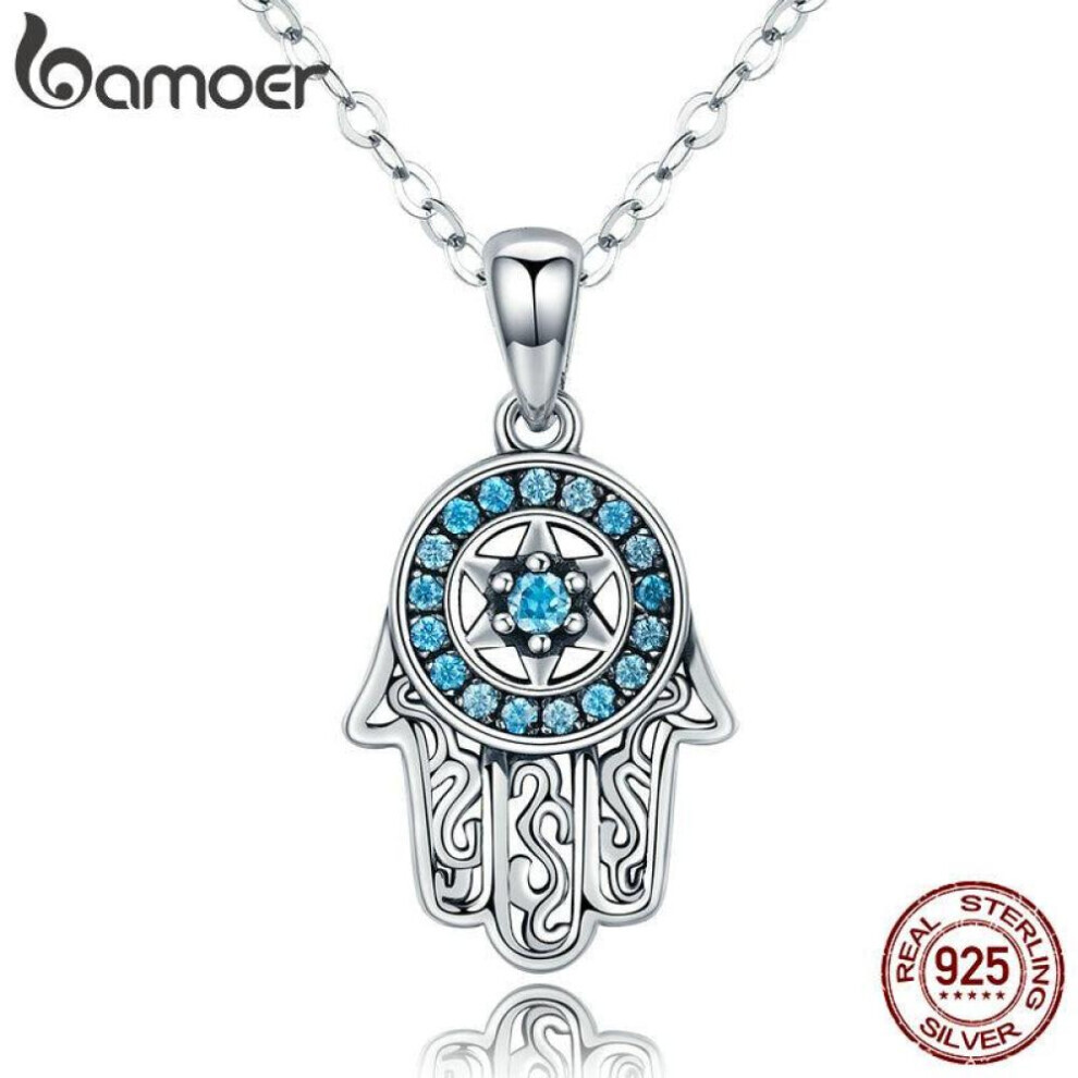 Maxpower (Silver) Bamoer Genuine 925 Sterling Trendy Fatima's Guarding Hand Pendant Necklaces Silver