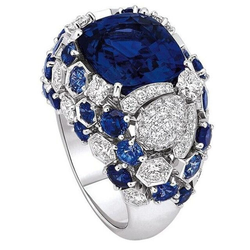 Maxpower (Blue, 10) Classic Silver 925 Ring For Charm Women With Oval Blue Sapphire Gemstones Fingle Fine Jewerly Size 6 -10 Blue,Silver