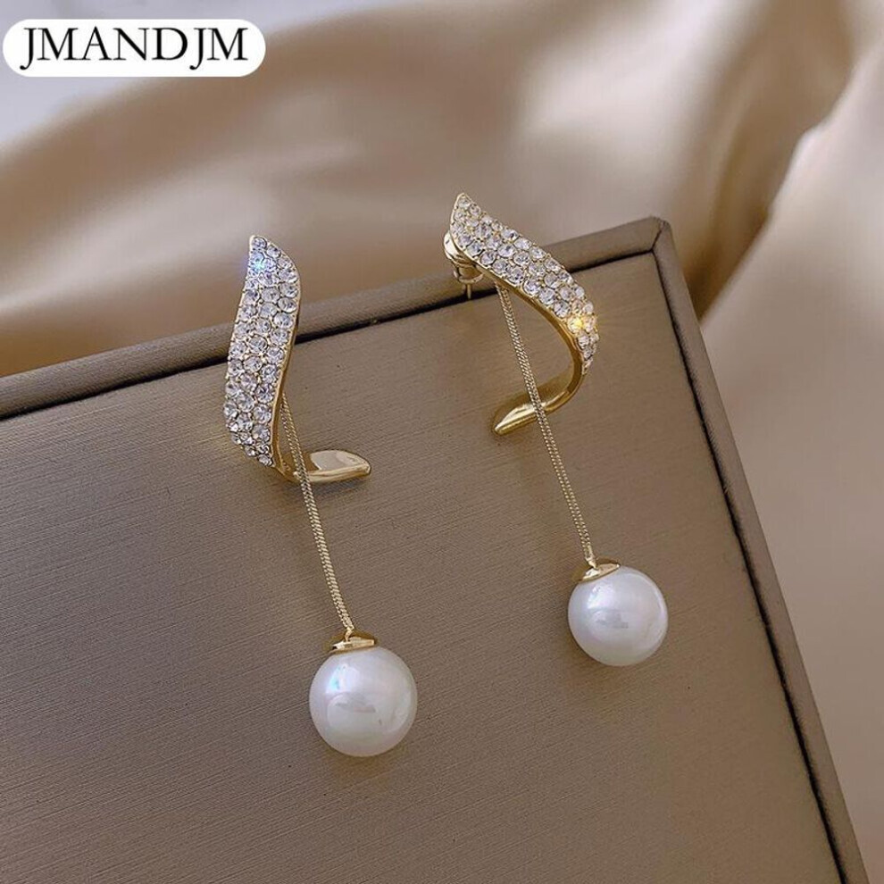 Maxpower (Gold) 1 Pair Elegant Imitation Pearl Drop Earrings Women's Crystal Long Fringe Delicate Drop Earrings White,Gold