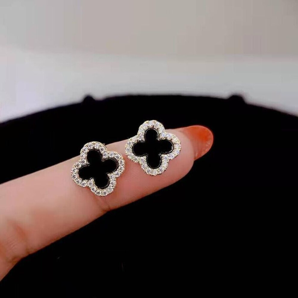 Maxpower (Gold) Rhinestone Clover Stud Earrings For Women Fashion Shiny Rhinestone Four Leaf Clover Earrings No Allergy Earrings Jewelry Gold