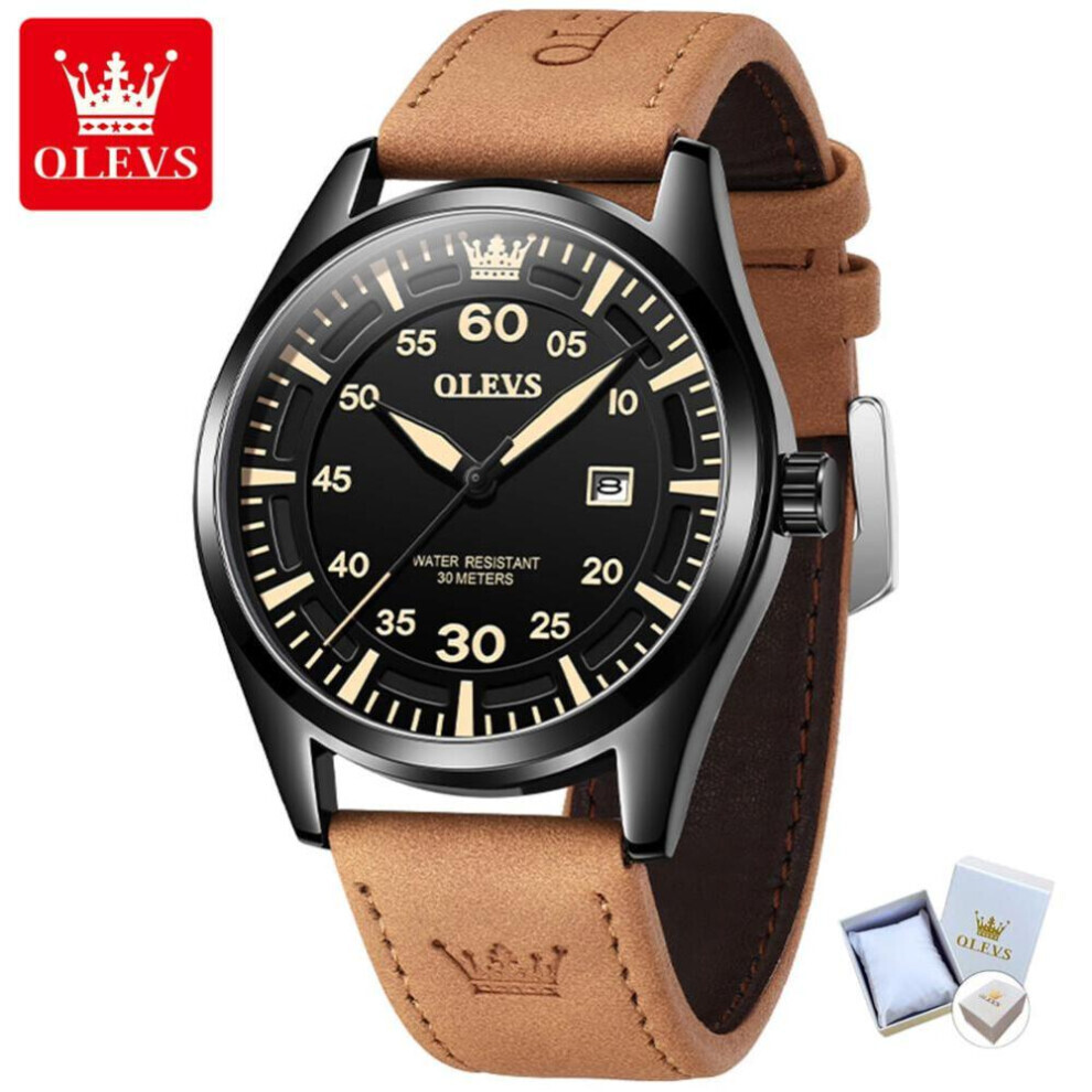 Maxpower (Brown) Olevs Men's Watch Multifunctional Quartz Watch, Waterproof And Simple, High -End Watch, High -End Watch Brown