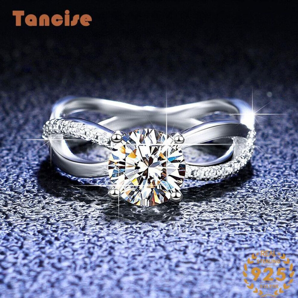 Maxpower (Silver, 18) Tancise Classic 925 Sterling Silver Moissanite Ring Ladies Jewelry Wedding Promise Party Gift
