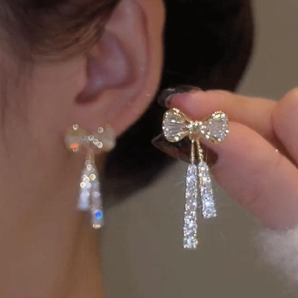 Maxpower (As The Picture) Fashion Ladies Drop Earrings With Bling Bling Cubic Zirconia Temperament Women Bowknot Earrings Color Trendy Jewelry Gold