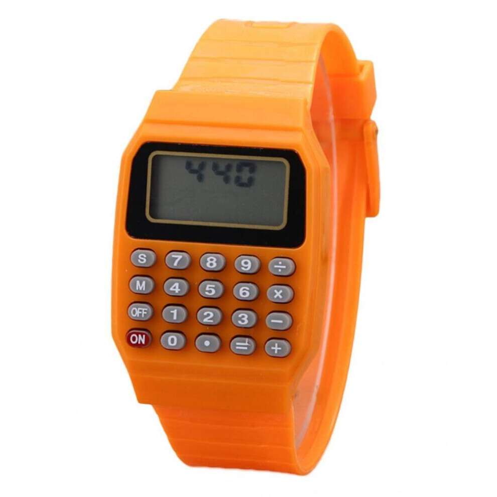 (orange) Children Digital Square Wrist Watch Mini Portable Calculator Exam Tool Kids Gift