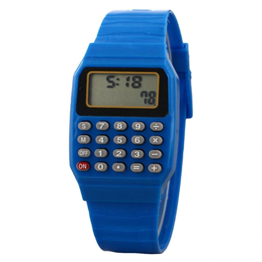 (blue) Children Digital Square Wrist Watch Mini Portable Calculator Exam Tool Kids Gift
