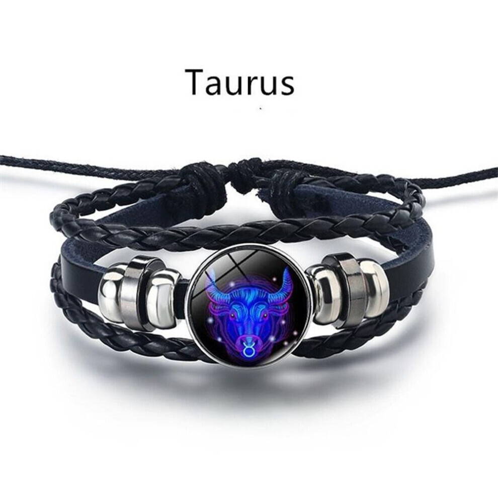 Maxpower (Taurus) 12 Constellation Luminous Weave Leather Bracelet Charm Bracelet Men Women Fashion Multilayer Zodiac Signs Bracelet Birthday Gifts Not,Specified