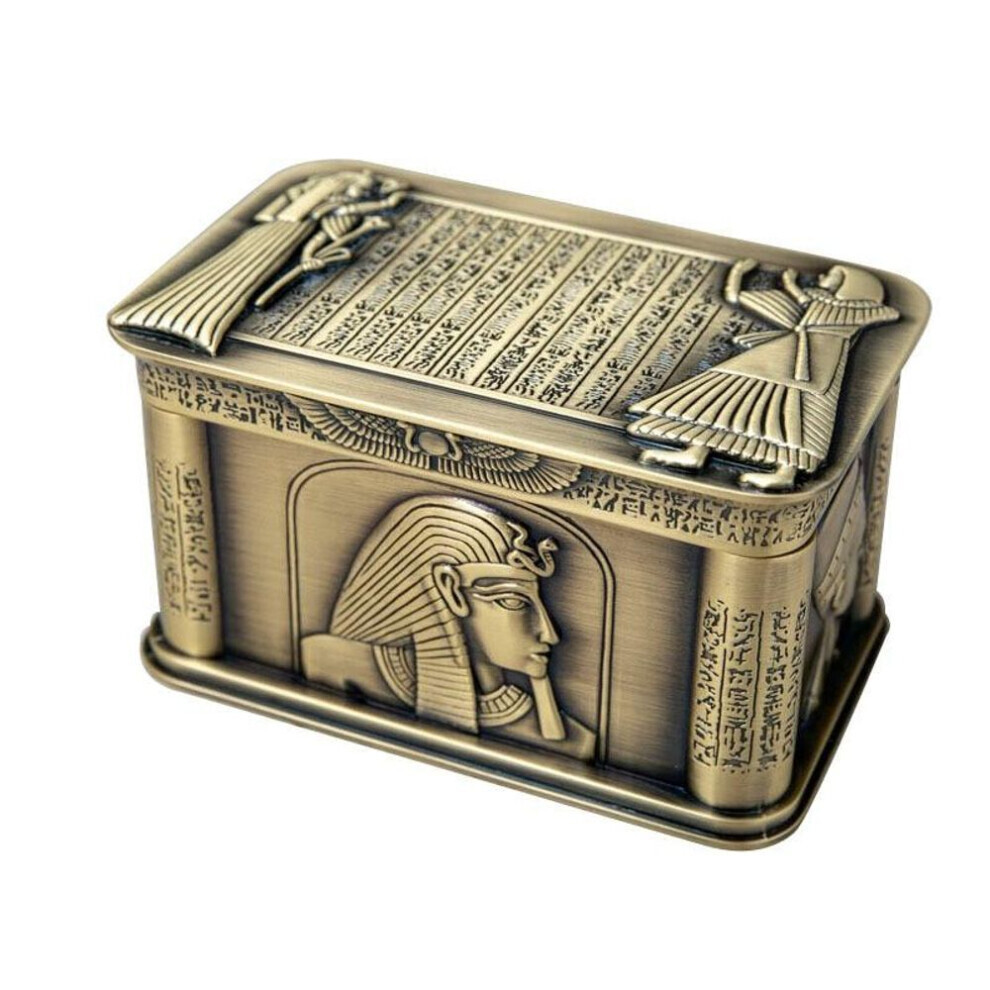 (tan) Vintage Egypt Pharaoh Metal Relief Jewelry Box Egyptian Gift Storage Case Home Art Craft Decoration Organizer Casket Chest