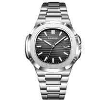 (silver,black) 2024 New Luxury Men Quartz Watches 30m Waterproof Automatic Date Watch Stainless Steel Sport Watch For Men Clock