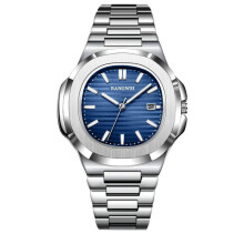 (silver,blue) 2024 New Luxury Men Quartz Watches 30m Waterproof Automatic Date Watch Stainless Steel Sport Watch For Men Clock