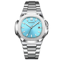 (silver,azure) 2024 New Luxury Men Quartz Watches 30m Waterproof Automatic Date Watch Stainless Steel Sport Watch For Men Clock