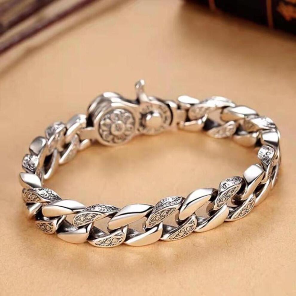 Maxpower (As The Picture, 20Cm) S925 Handmade Six -Character Mantra Wide Version Overbearing Personality Atmospheric Bracelet Men Luxurious Retro Jewelr Silver