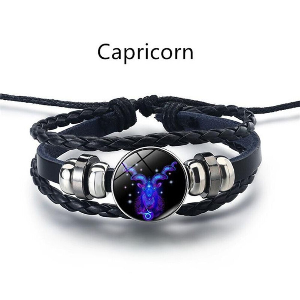 Maxpower (Capricornus) 12 Constellation Luminous Weave Leather Bracelet Charm Bracelet Men Women Fashion Multilayer Zodiac Signs Bracelet Birthday Gifts