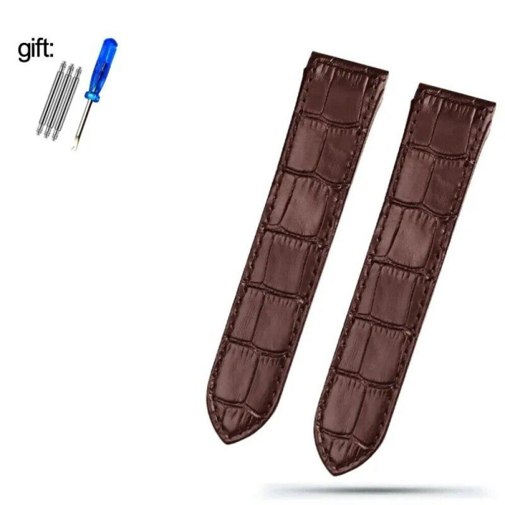 (Brown-No buckle  20mm) Genuine Leather Watch Strap For Cartier Santos 100 Men&apos;s And Women&apos;s Black Brown Leather Watchband 20mm 23mm