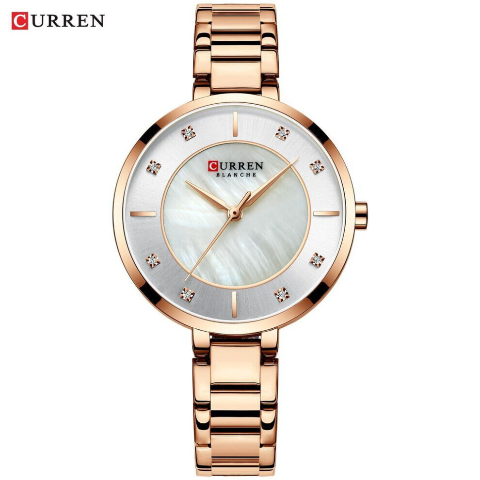 Maxpower (Rose Gold) Curren Women Watches Luxury Metal Bracelet Wristwatch Classy Fashion Quartz Clock Blue Female Stainless Steel Dress Watch 9051 Blue,Gold