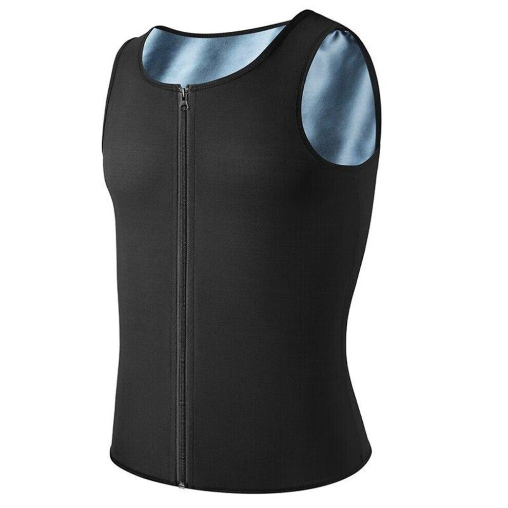 (black, L) Men Sauna Sweat Vest Waist Trainer Corset Zipper Workout Tank Top Slimming Body Shaper Compression Shirt Weight Loss Fat Burner