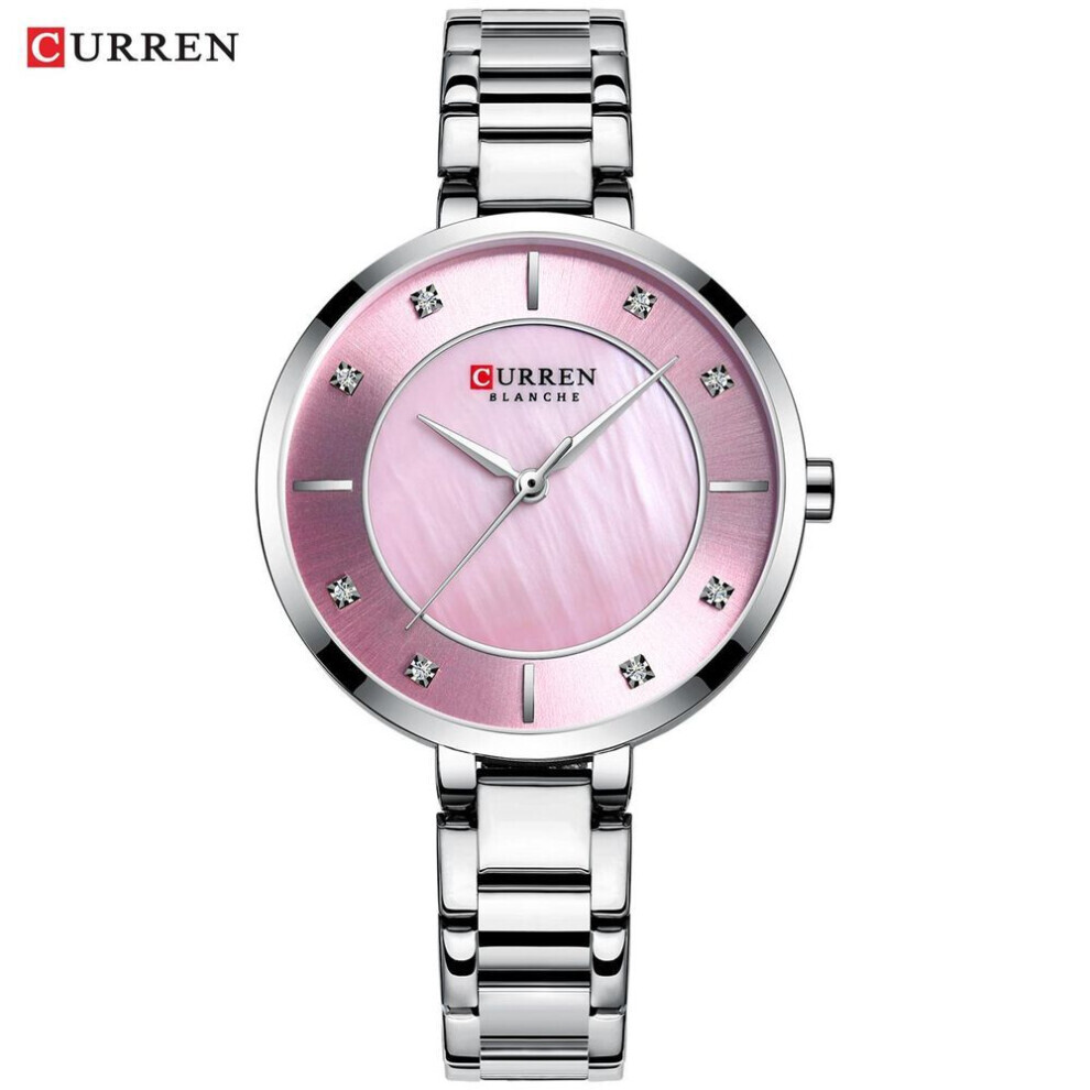 (pink) Curren Women Watches Luxury Metal Bracelet Wristwatch Classy Fashion Quartz Clock Blue Female Stainless Steel Dress Watch 9051