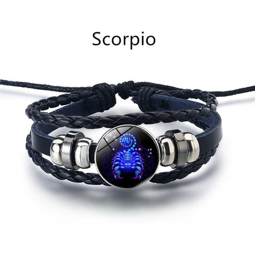 Maxpower (Scorpio) 12 Constellation Luminous Weave Leather Bracelet Charm Bracelet Men Women Fashion Multilayer Zodiac Signs Bracelet Birthday Gifts