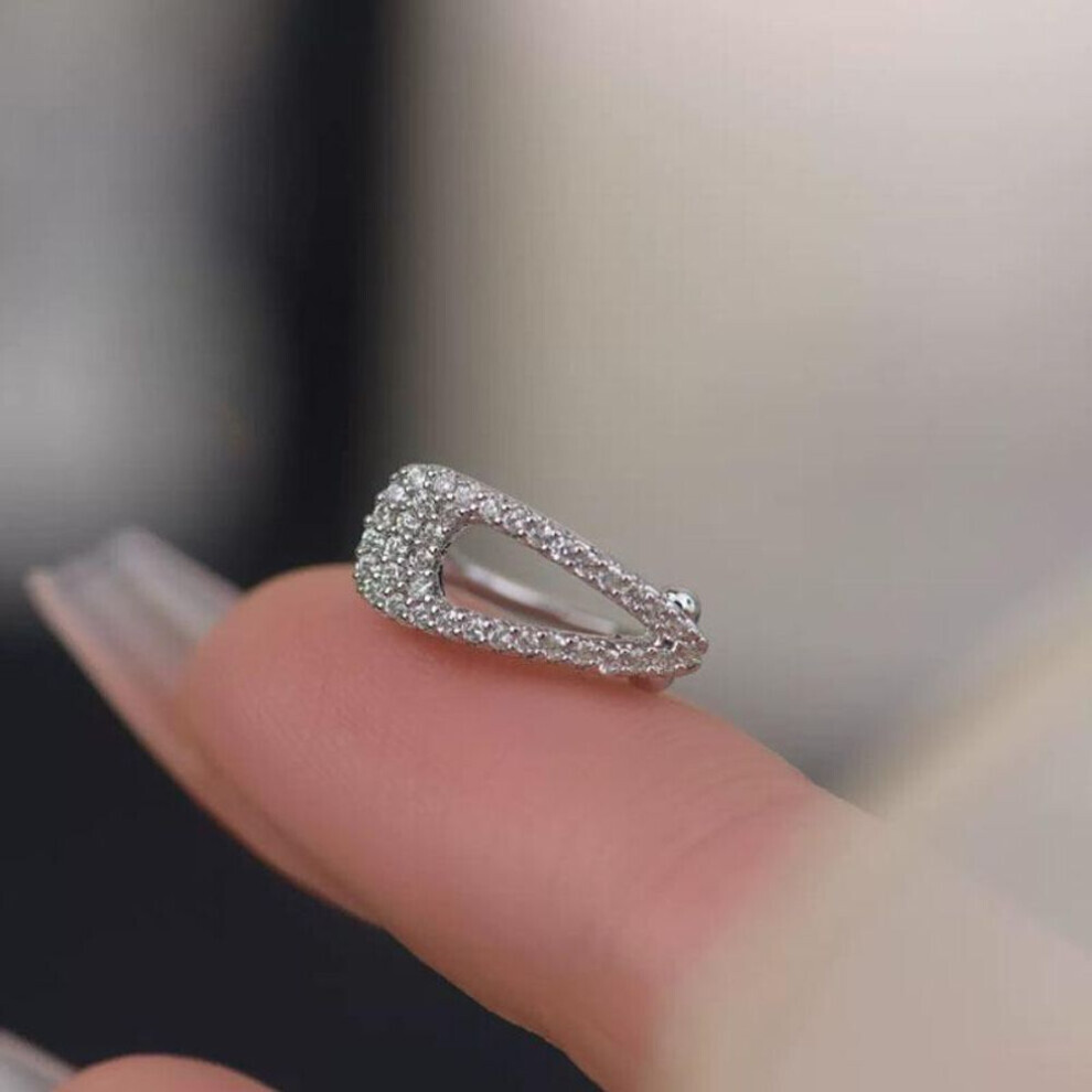 (silver, 2PC) Fashion Zircon Hairpin Ear Cuff No Piercing Earring 2023 Trendy Punk Unique Metal Geometric Ear Clip For Women Jewelry