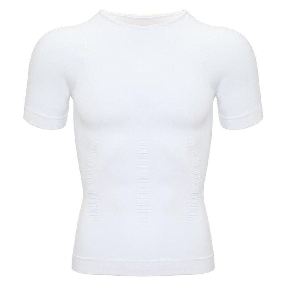 Maxpower (White, L) Men Compression Shirt Undershirt Slimming Underwear Summer Tank Tops Workout Vest Abs Abdomen Slim Body Shaper Tight Shapewear