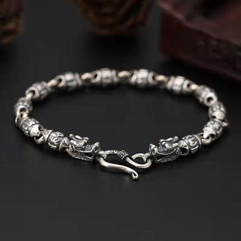 Maxpower (As The Picture, 22Cm) Lucky Six -Character Mantra Beaded Head Dragon Bracelet For Men Retro Style Fashion Jewelry Accessories Gifts Silver