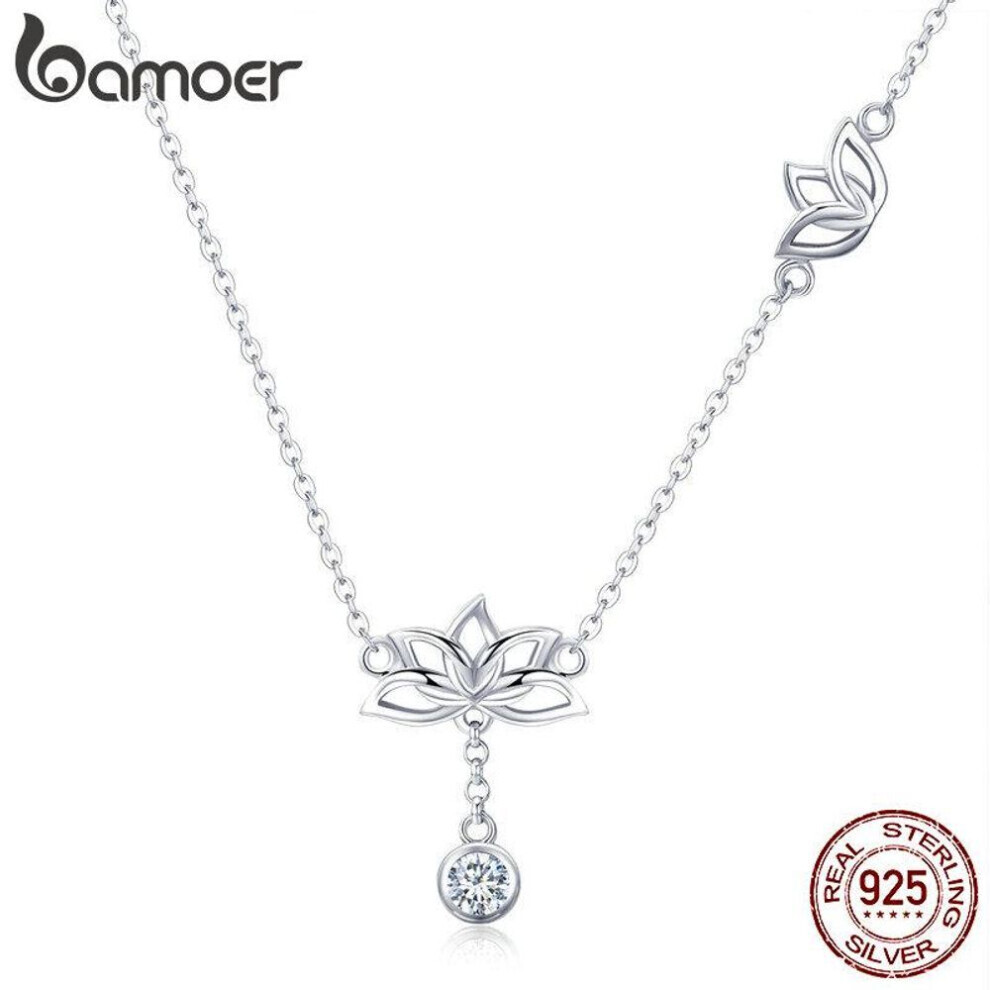 Maxpower (Bsn012) Bamoer Elegant 100% 925 Sterling Lotus Flower Pendant Necklaces Silver