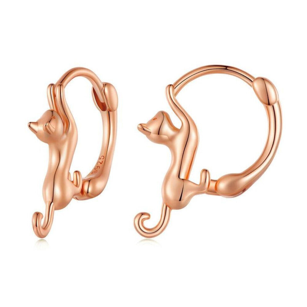 Maxpower (Rose Gold) Wostu Real 925 Sterling Silver Black Cute Cat Stud Earrings For Women Fine Jewelry Party Gift Rose Gold Animal Hoop Aretes Black,Silver,Gold