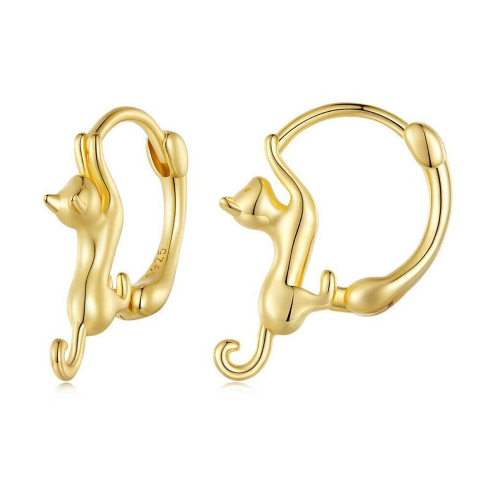 Maxpower (Gold) Wostu Real 925 Sterling Silver Black Cute Cat Stud Earrings For Women Fine Jewelry Party Gift Rose Gold Animal Hoop Aretes Black,Silver,Gold