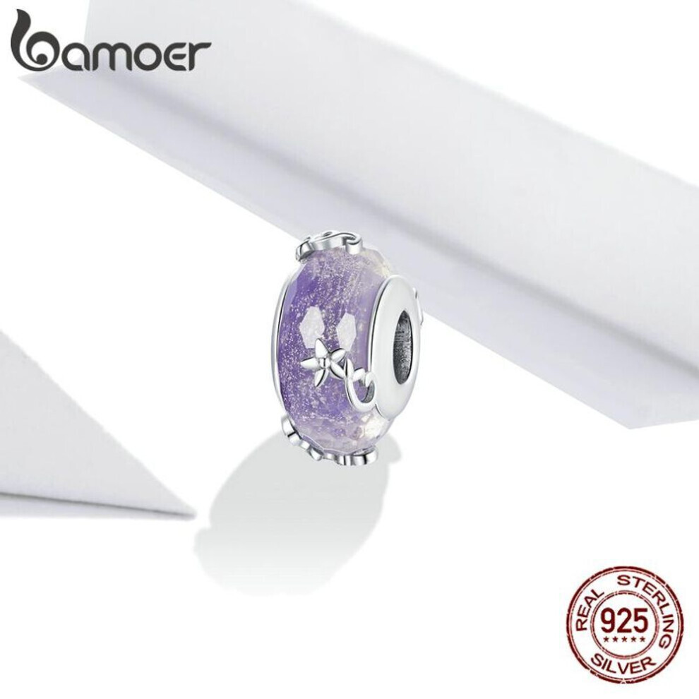 Maxpower (Silver) Bamoer 925 Sterling Silver Purple Glass Dream Charm Beads For Original 3Mm Bracelets & Necklaces Silver,Purple
