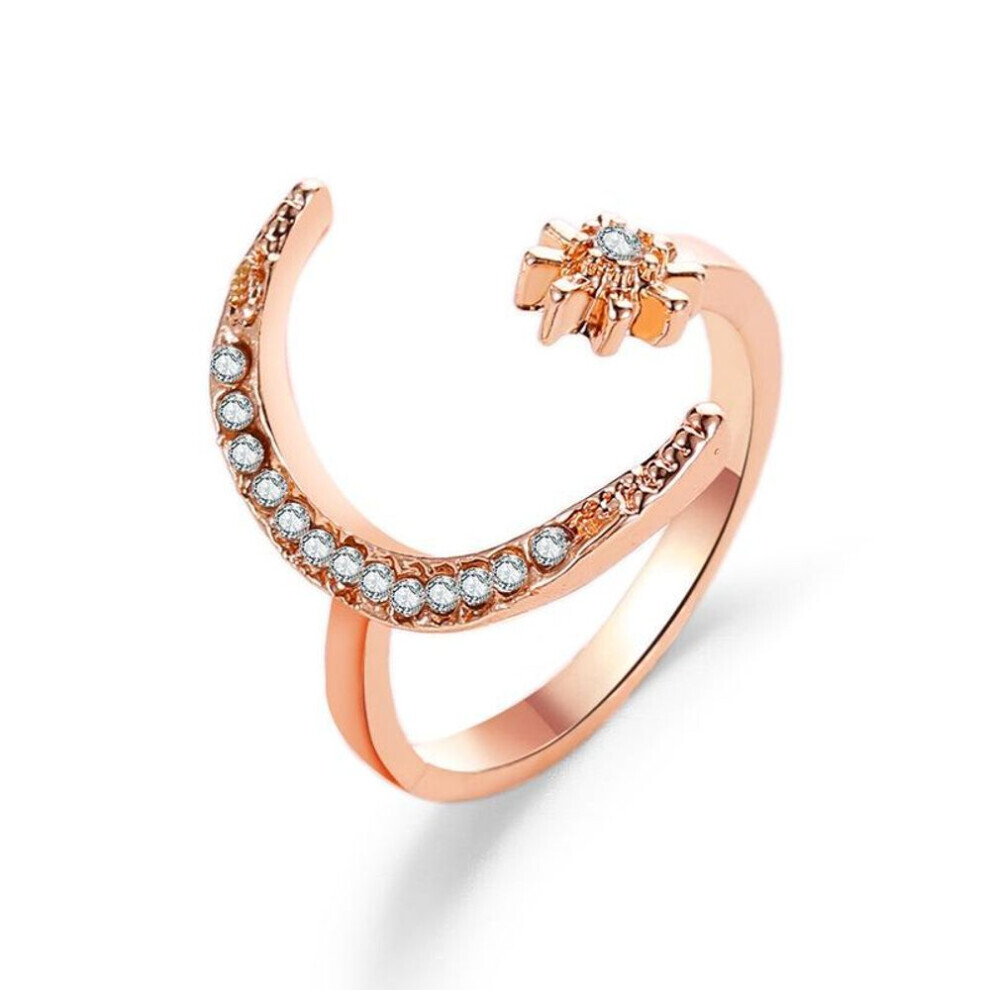 (rose gold, 1 pcs) Ethnic Style Star Moon Open Ring