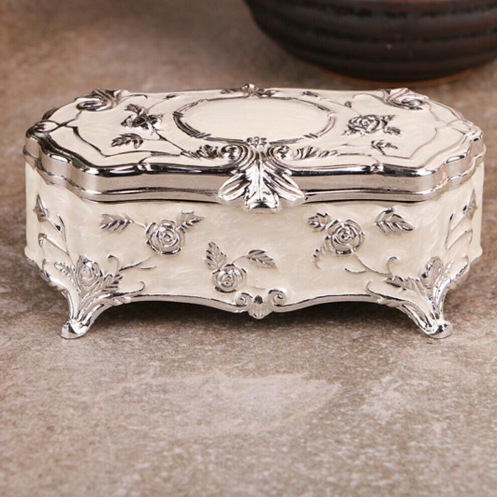 (silver) 1pc Vintage Oval Metal Jewelry Box With Buckle - Small Silver Plated Zinc Alloy Creative Retro Jewelry Storage Box