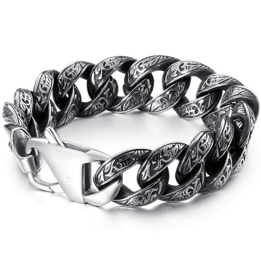 (silver, 21CM) Vintage Black Gold Color Cuban Link Chain Bracelet For Men Solid Stainless Steel Men&apos;s Bracelets Birthday Gifts For Dad Husband Him