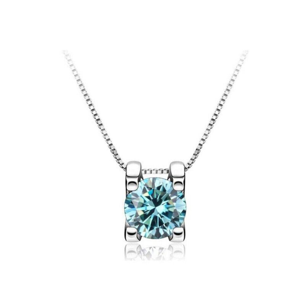 (blue, 1.0CT) Bagueringen Real 1ct Moissanite Pendant Necklace For Women Top Quality 925 Sterling Silver Wedding Party Bridal Fine Jewelry