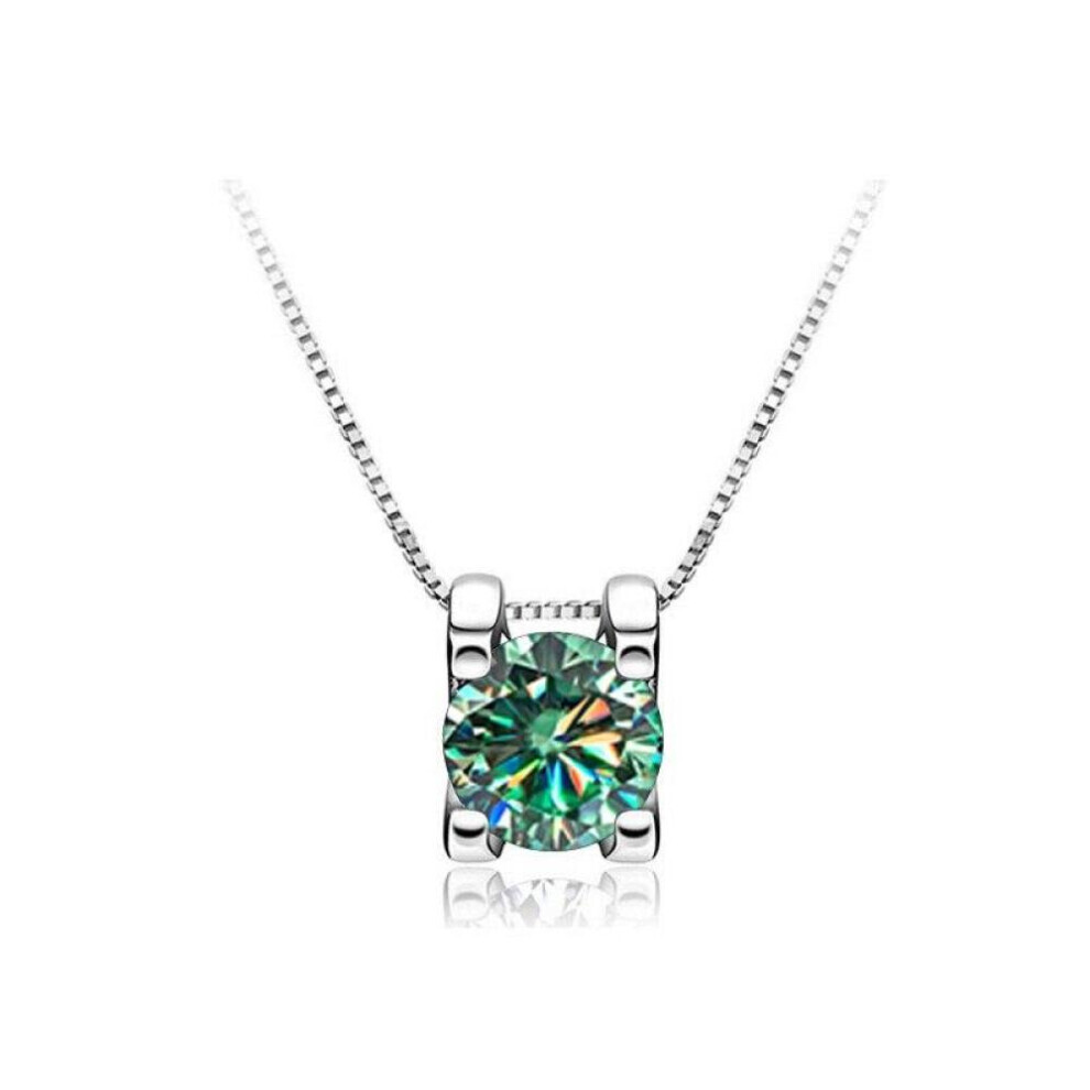 Maxpower (Blue,Green, 1.0Ct) Bagueringen Real 1Ct Moissanite Pendant Necklace For Women Top Quality 925 Sterling Silver Wedding Party Bridal Fine Jewelry