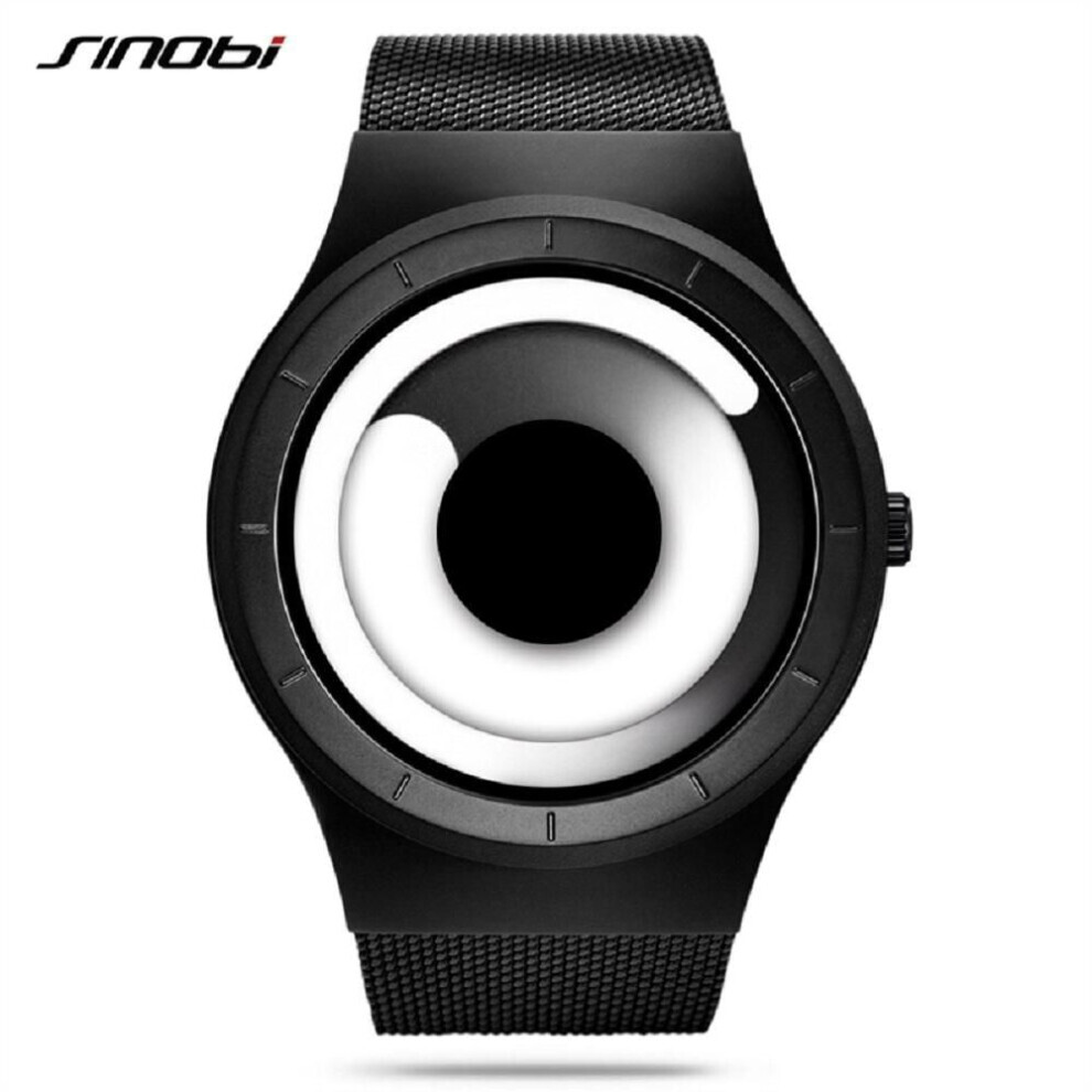 (black) Sinobi Unique Vortex Concept Watch Men&apos;s High Quality 316l Stainless Steel Modern Trend Sport Man Quartz Wrist Watches