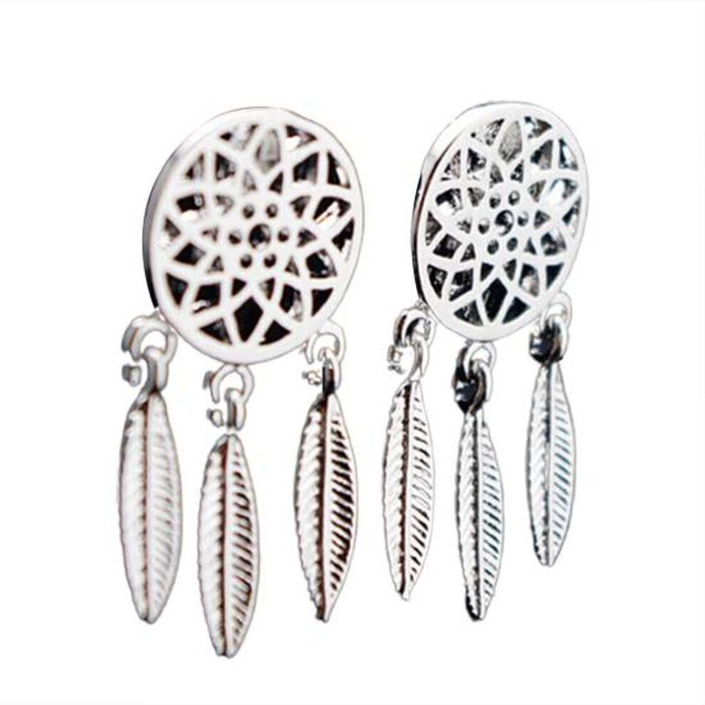 Maxpower (Silver) Women Bohemia Dream Catcher Hollow Drop Pendant Ear Stud Earrings Accessory