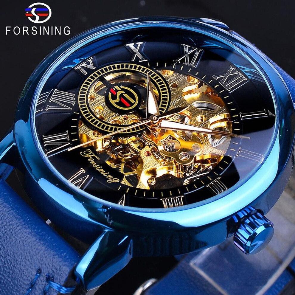 (blue) Forsining 3D Logo Design Hollow Engraving Black Gold Case Leather Skeleton Mechanical Watches Men Luxury Brand Heren Horloge-image-OPC-PG8KC8S-NEW