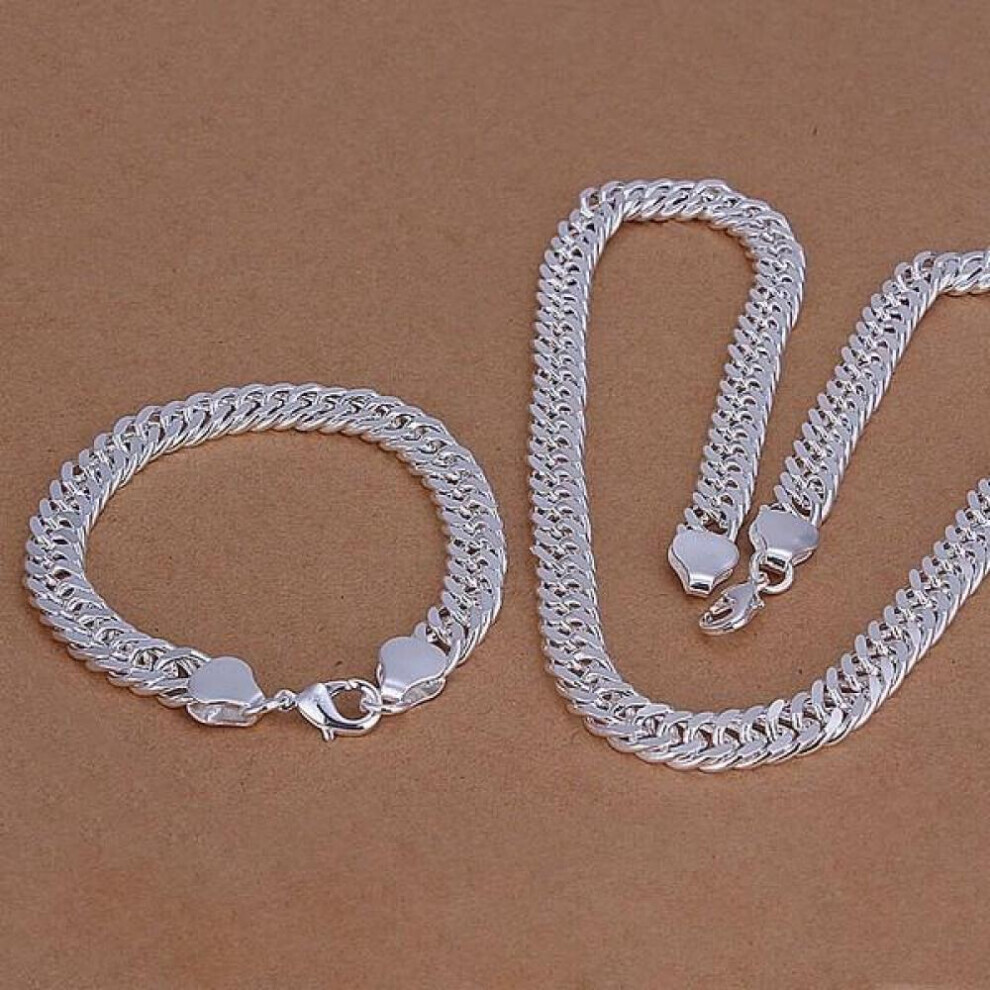 (50cm and 20cm) 2925 Sterling Silver Men 10mm Necklace And Bracelets Sets