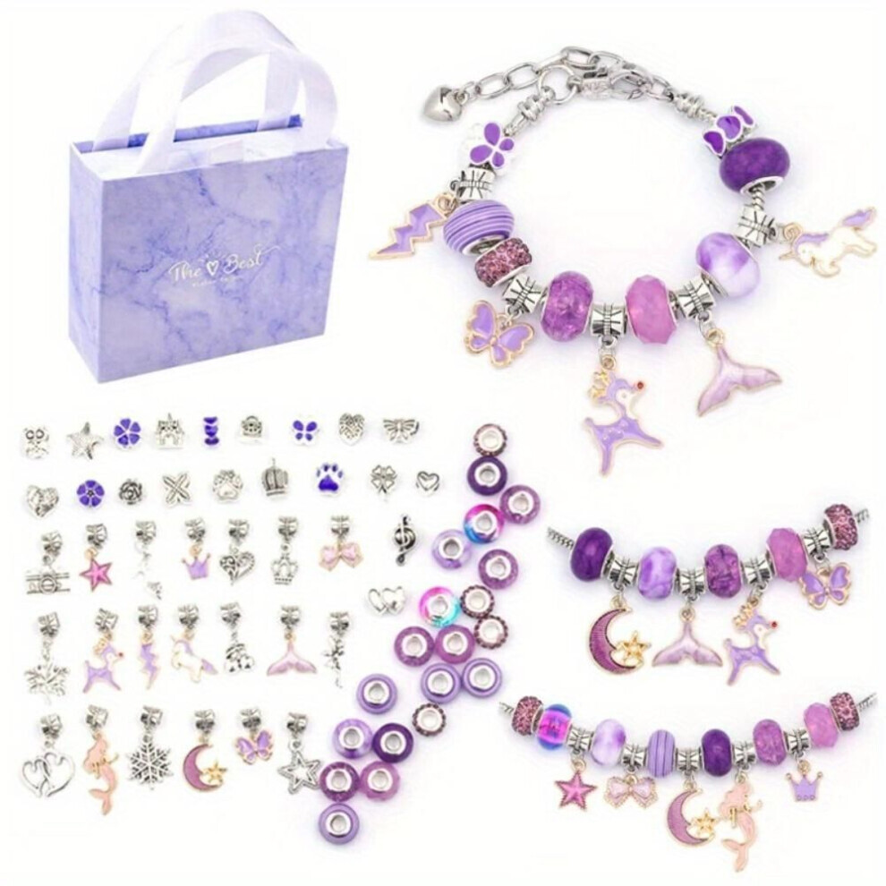 (purple) Fashion Cartoon Bracelet Set Diy Handmade Beaded Jewelry Children&apos;s Bracelet Exquisite Gift Box Bracelet Set