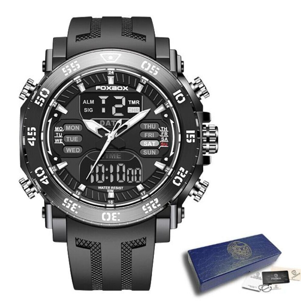 Maxpower (Black) Lige Dual Display Men Watch Military Army Foxbox Man Watch 50M Waterproof Wristwatch Led Quartz Clock Sport Watch Black