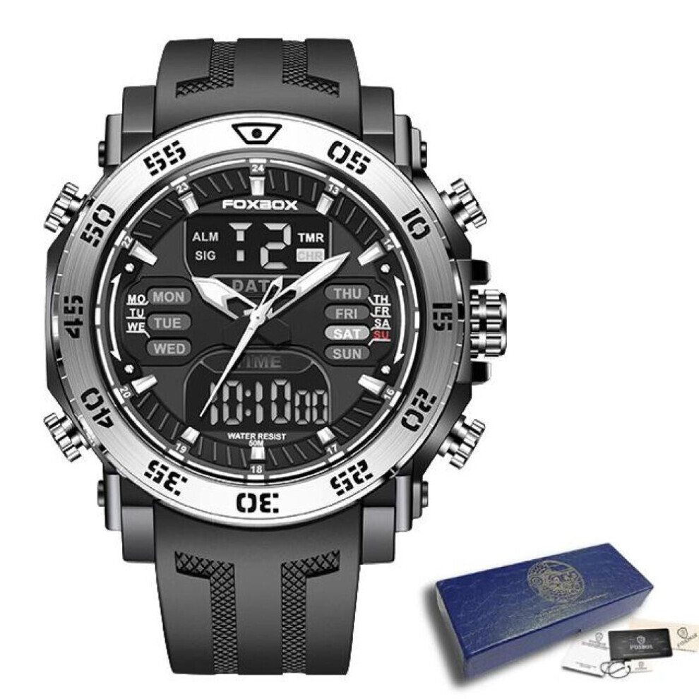 Maxpower (Silver Black) Lige Dual Display Men Watch Military Army Foxbox Man Watch 50M Waterproof Wristwatch Led Quartz Clock Sport Watch Black,Silver
