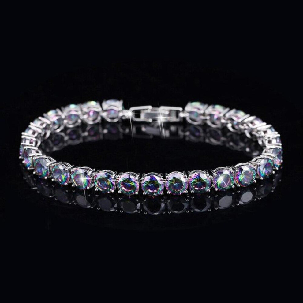 Maxpower (Multicolor) Cmm High Quality Color Round Mystic Rainbow Zirconia Tennis Bracelets Silver