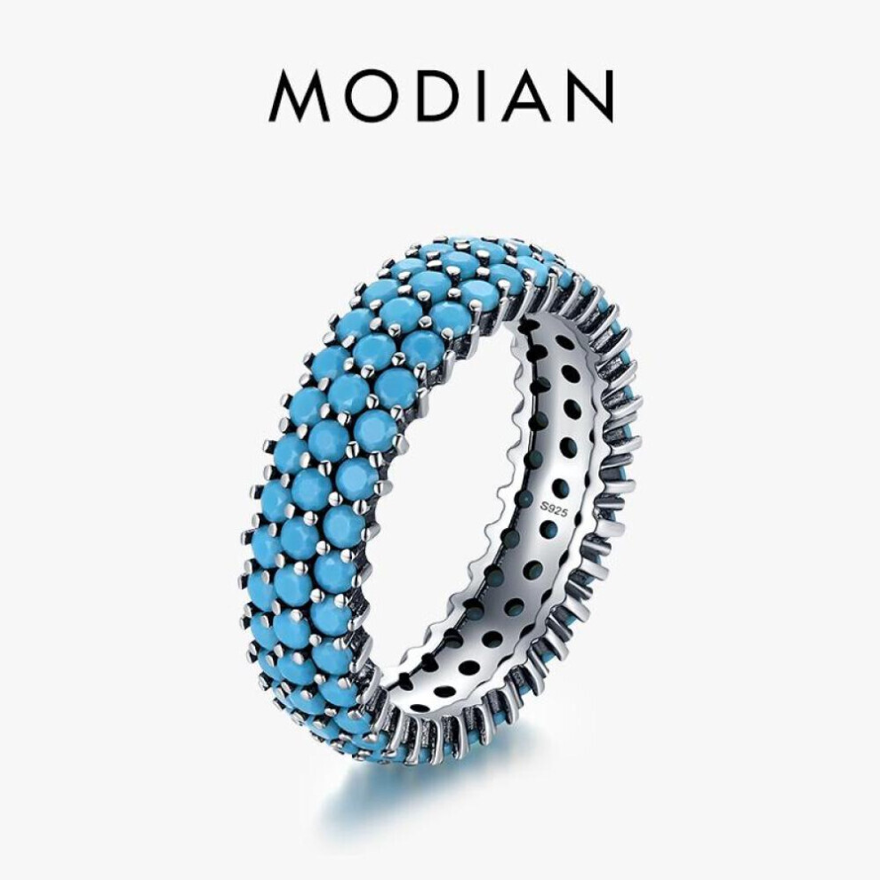 (silver, 5) Modian 925 Sterling Silver Luxury Turquoise Finger Rings For Women Vintage Retro Bohemian Style Rings Fine Jewelry