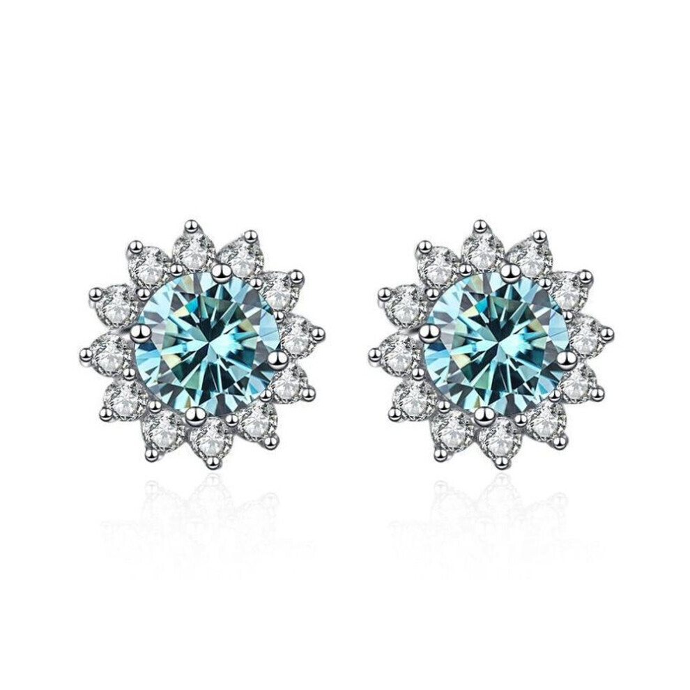 (blue, 2 x1 carat) Bagueringen 1 Carat D Color Moissanite Earrings S925 Sterling Silver Jewelry For Women Sunflower Ear-studs Wedding Anniversary