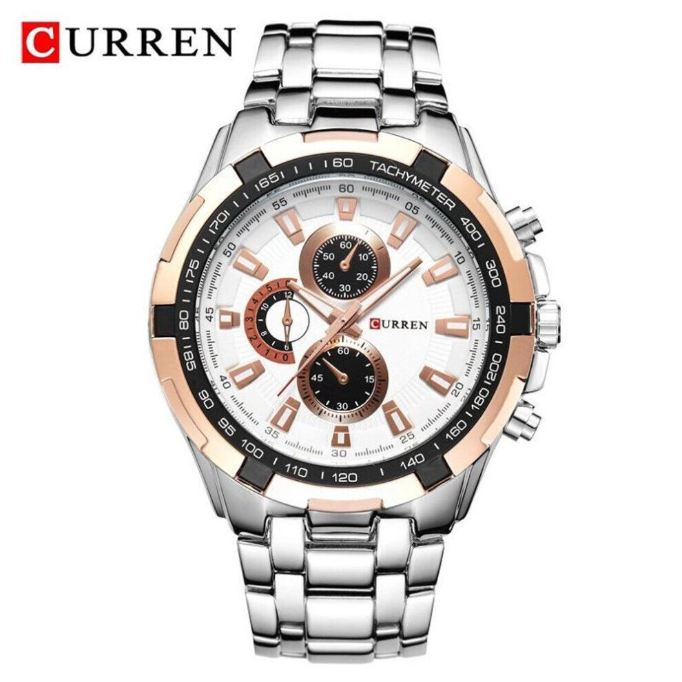 Maxpower (,Gold) Curren Brand Luxury Watches Men Sports Business Casual Quartz Wrist Watches Military Wristwatch Waterproof 8023 White