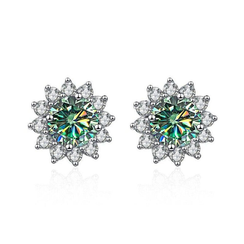 (blue,green, 2 x1 carat) Bagueringen 1 Carat D Color Moissanite Earrings S925 Sterling Silver Jewelry For Women Sunflower Ear-studs Wedding Anniversary